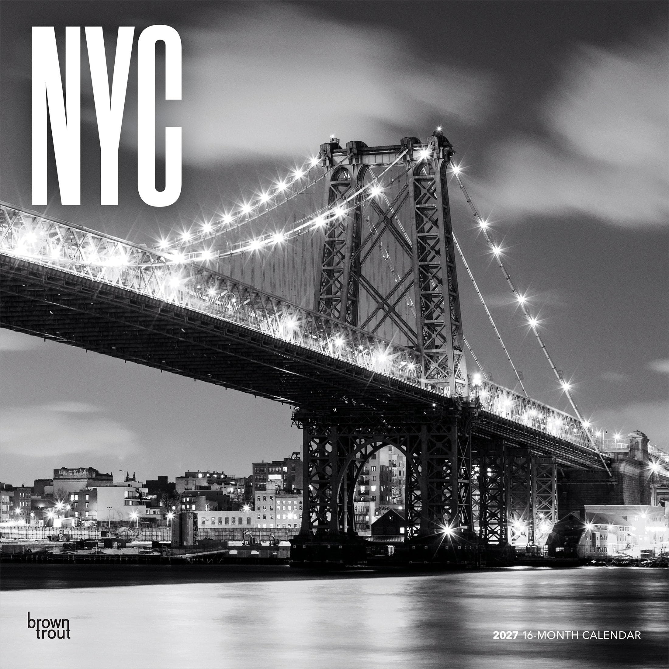 New York City Black & White 2027 12 X 24 Inch (Hanging) Monthly Square Wall Calendar Plastic-Free