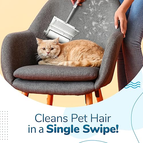 Miniatura 3 de Rodillo de pelusa grande para pelo de mascotas con mango largo, incluye 3 recambios de rodillos de pelusa, rodillo de pelusa para el suelo, rodillo