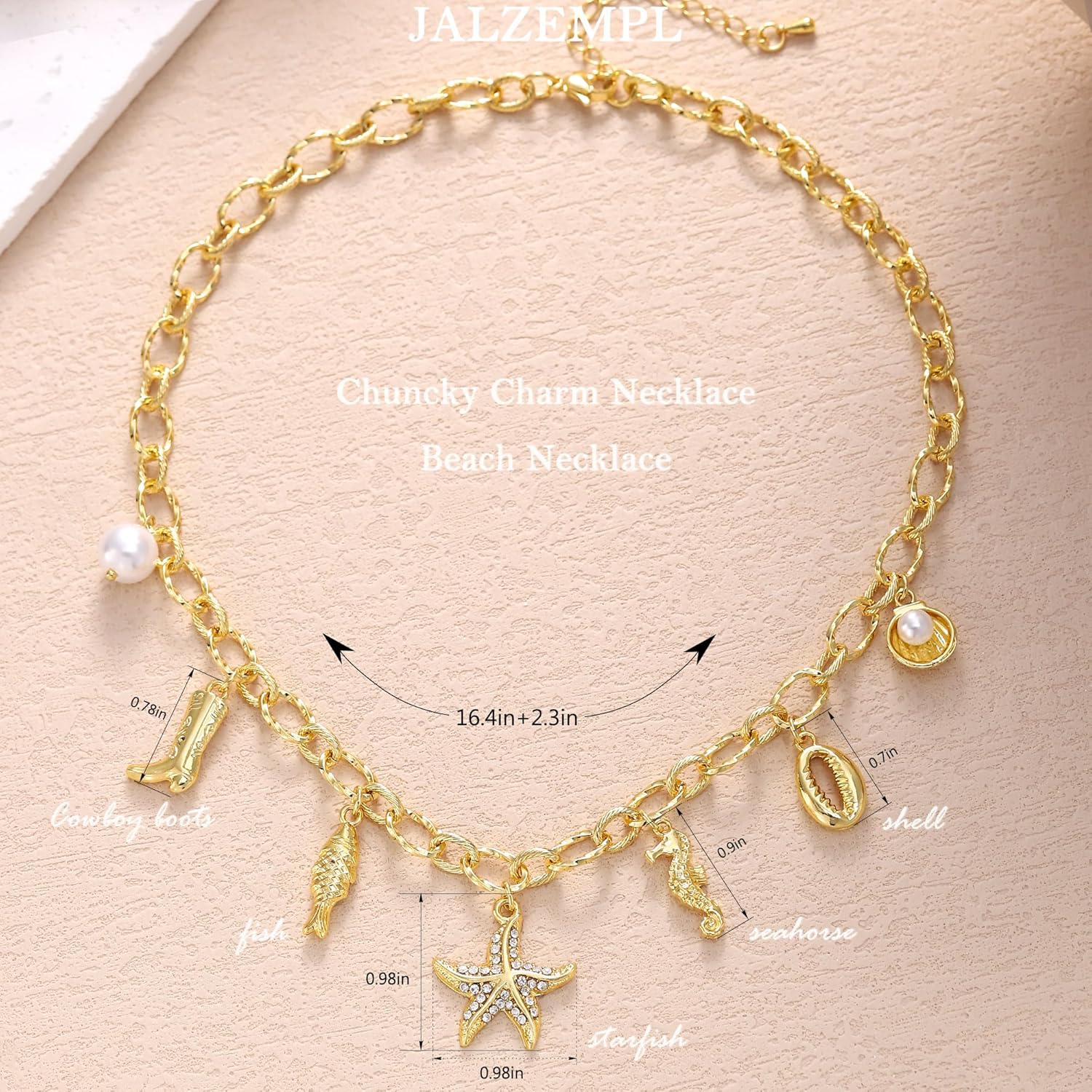 Chunky Charm Cross Pearl Necklace For Women Seashell Shell Starfish Beach Bow 14K Gold Plated Pendant Summer Jewelry - Image 2
