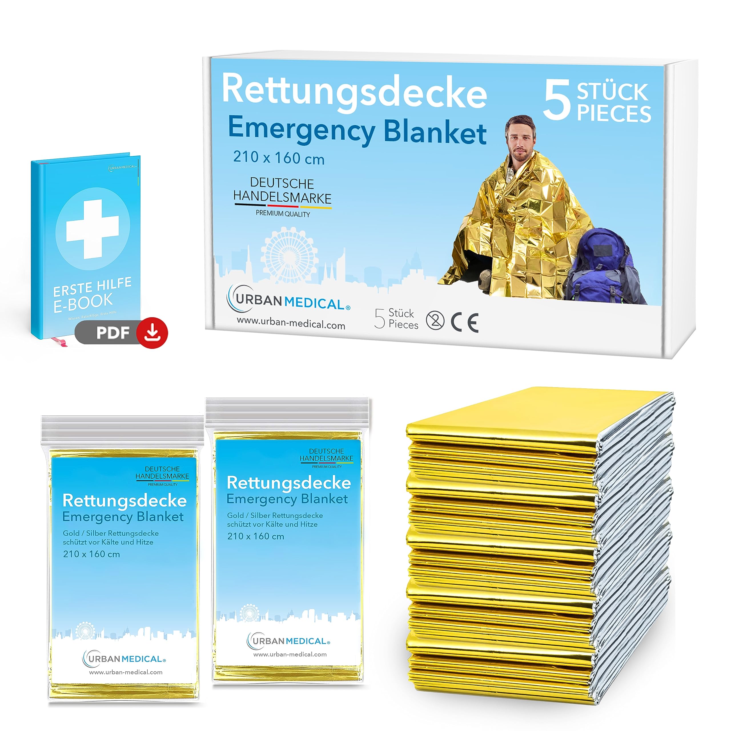 Premium Rescue Blanket | First Aid Rescue Film | 5 Pieces | Gold/Silver | 210 x 160 cm | Waterproof Emergency Blanket | Cold Protection | Heat Protection | Car Accessories-image-41