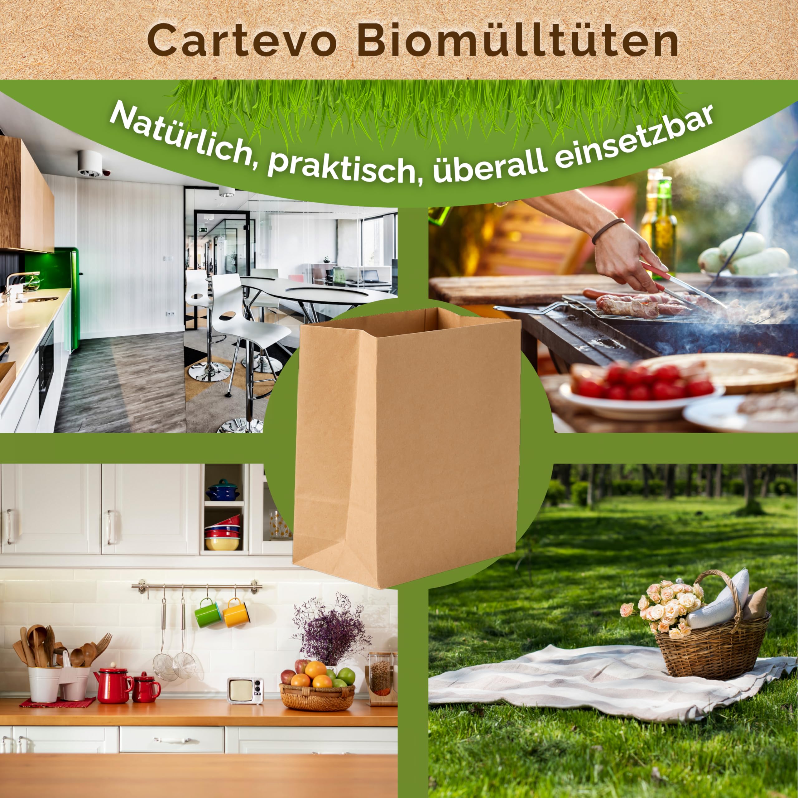Premium Biomüllbeutel 20L - 50 Stück Bio müllbeutel Extra reißfest &Nassfest Biomülltüten Papier für Küche Biomülleimer & Biotonne | Papiertüten plastikfrei, umweltfreundlich & kompostierbar