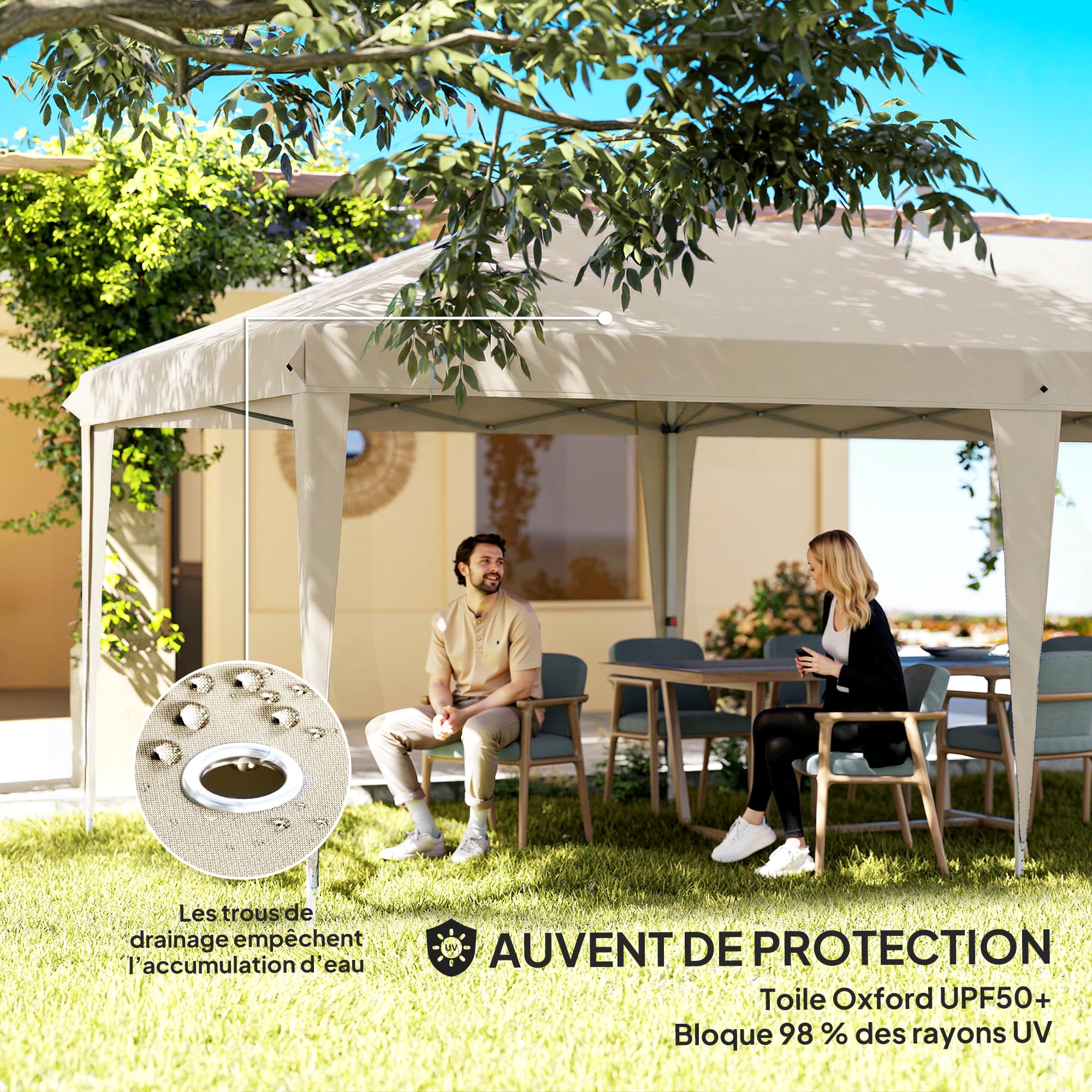 Outsunny Tonnelle de Jardin 3x6m Barnum Pliant avec Côtés Amovibles - Tente de Réception Structure en Acier Renforcée - Abri de Jardin Pop-up pour Mariage, Fête et Marché, Sac de Transport, Beige