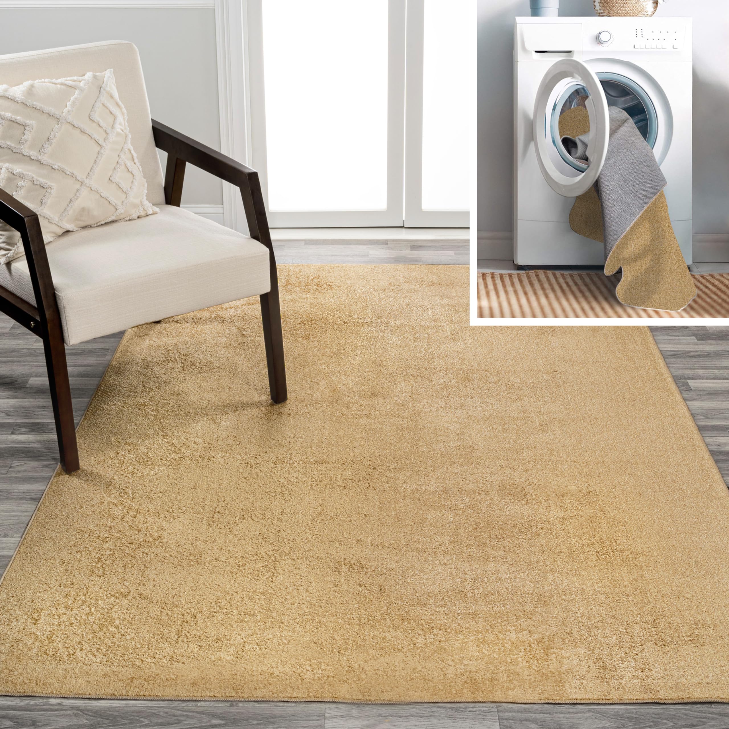 JONATHAN Y WSH300G-4 Twyla Classic Solid Low-Pile Machine-Washable Area Rug, Casual, Coastal, Contemporary for Bedroom, Kitchen, Living Room, Easy-Cleaning, Yellow, 4 ft. x 6 ft.