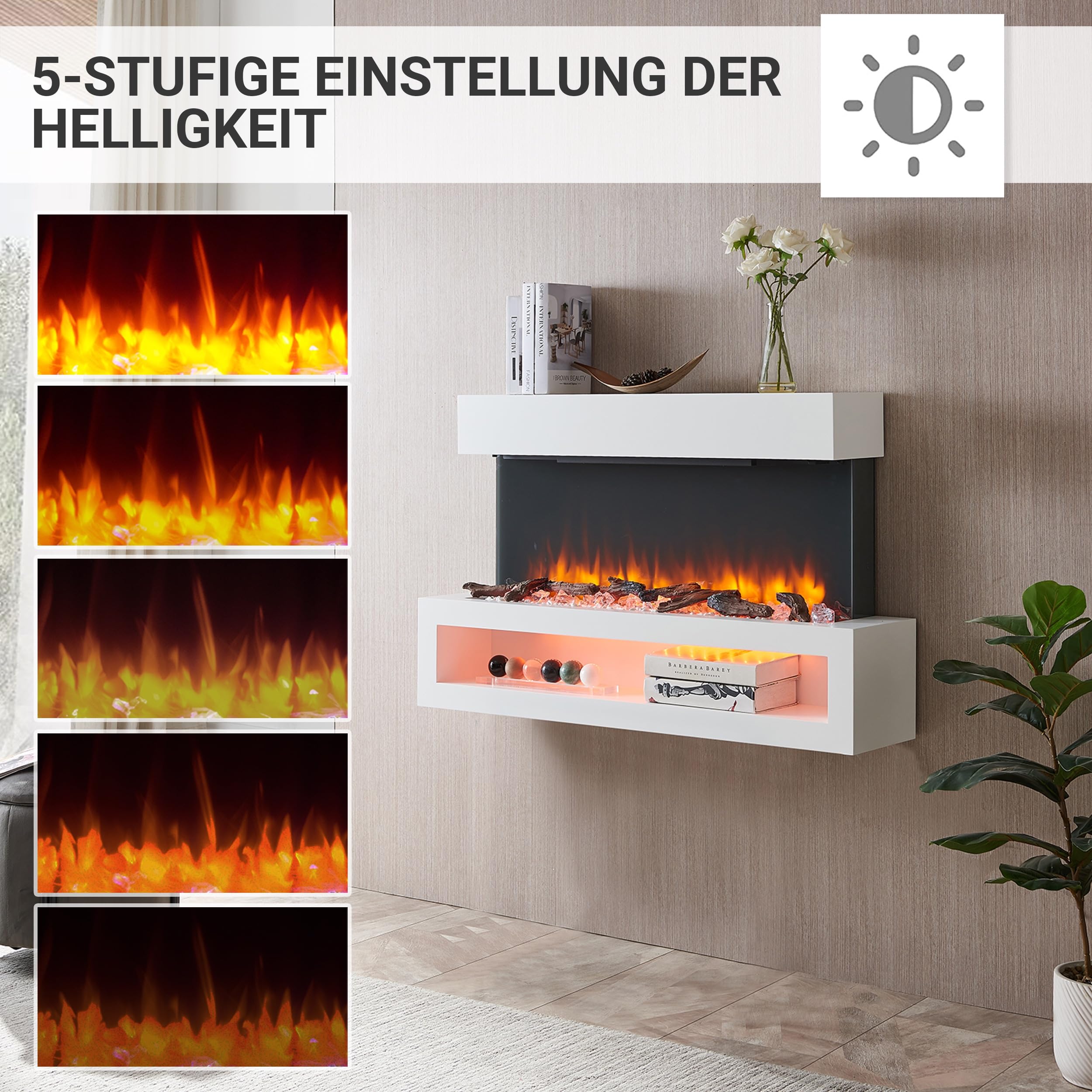 BALDERIA Elektrokamin Nikos, Elektrischer Wandkamin, Weiß