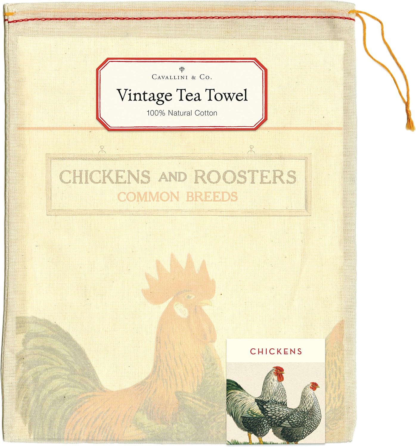 Cavallini Papers & Co. Chickens Tea Towel, Multicolor