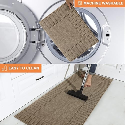 Miniatura 5 de BEQHAUSE Tapetes de cocina antideslizantes, lavables a máquina, para el suelo, juego de 2 cómodos tapetes de cocina con respaldo TPR de 20 x 30