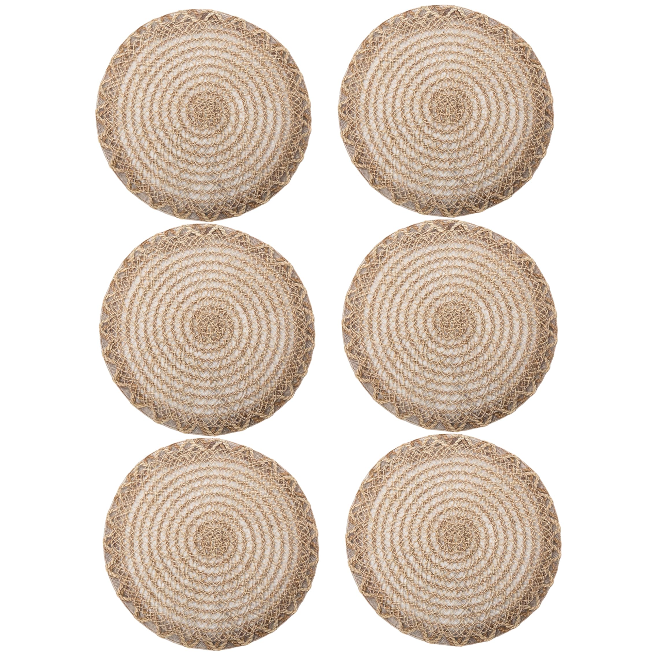 AwnsIMfreien Set Of 6 Round Woven Placemats, Heat-resistant Boho Rattan Placemats, Khaki Straw Braided Dining Table Mats For Kitchen, Rattan