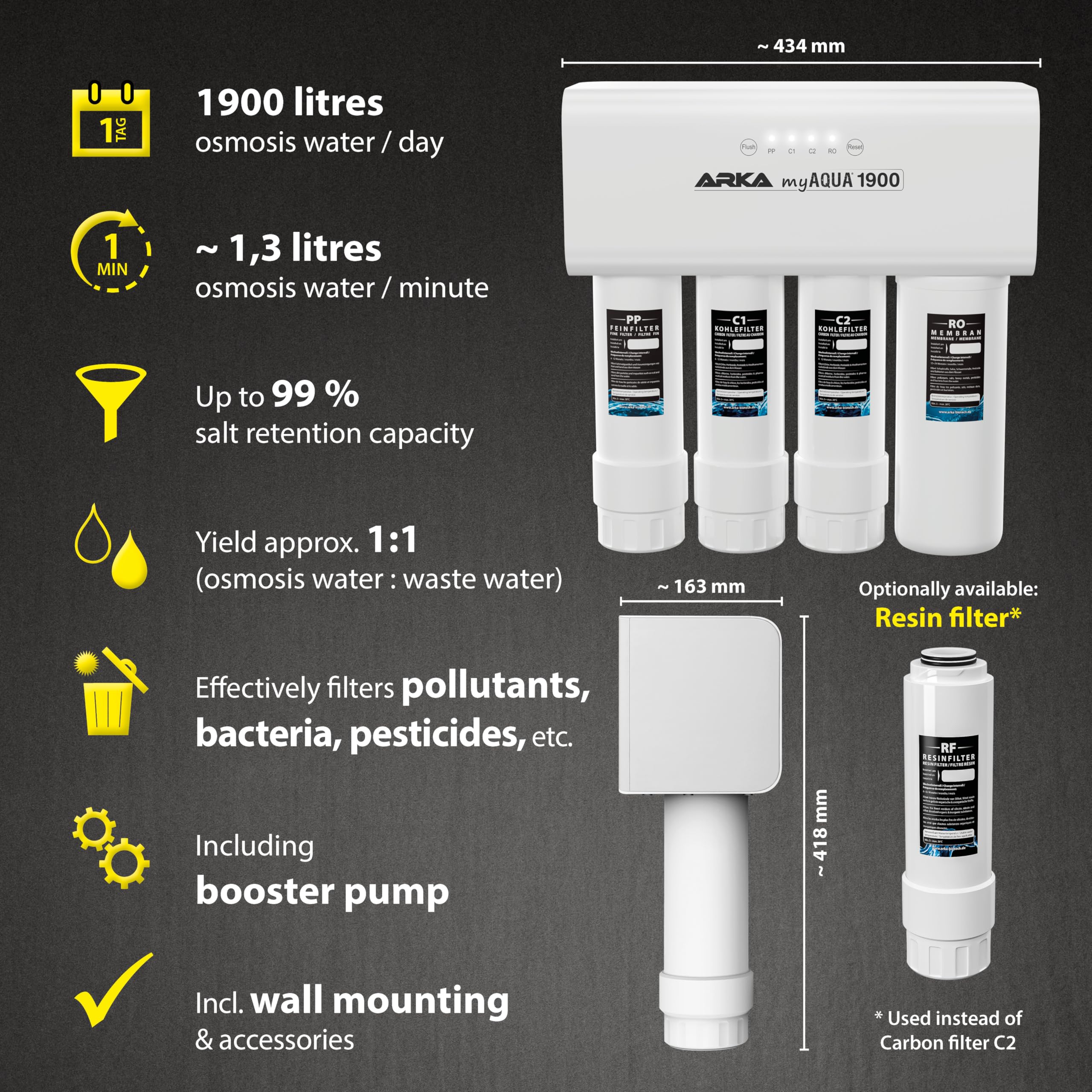Osmosi Acquario 1900 L/giorno - myAqua Pompa di Pressione | Impianto di osmosi con pompa di pressione, riduce sali, silicati, nitrati, cloro e metalli pesanti