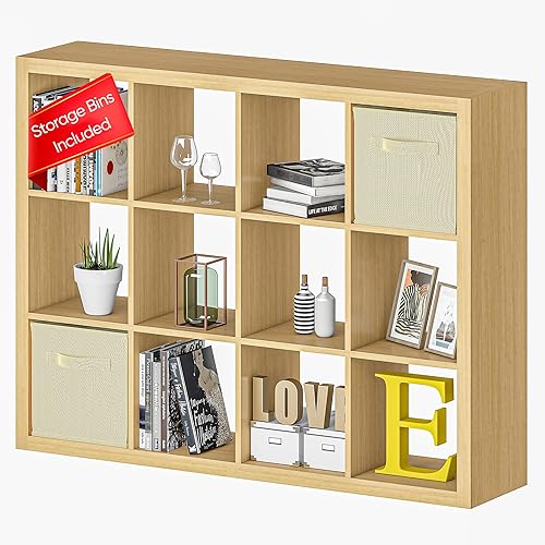 Miniatura 8 de furtble Estantería con contenedores de almacenamiento, organizador de almacenamiento de 6 cubos con paneles traseros, estantería abierta de madera