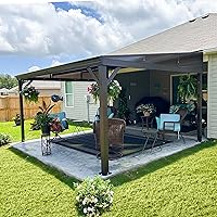 Vista 2 de Domi 10x12 pies Gazebo de Apoyo, Cenador de Techo Duro Montado en Pared con Techo de Acero Galvanizado Inclinado, Pérgola de Pared con Marco