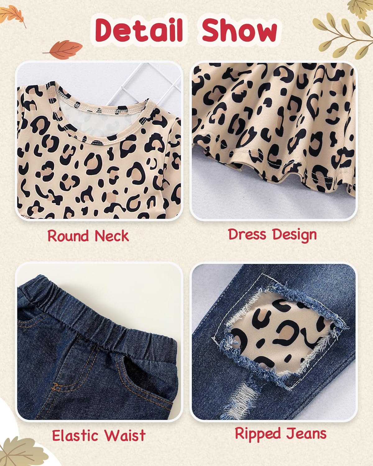 NZRVAWS Toddler Baby Girl Clothes Infant Print Colorful Ruffle Outfits Fall winter Top Ripped Jeans Pant Set Clothing 6M-5T - Image 5