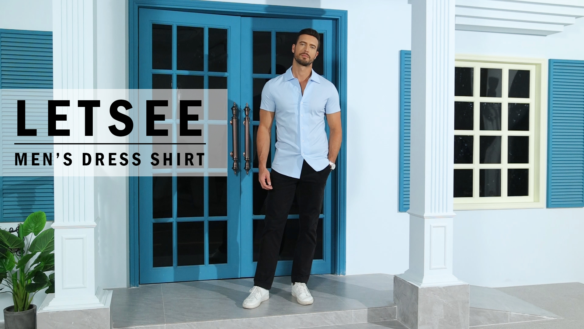 LETSEEE Men's Short Sleeve Dress Shirt