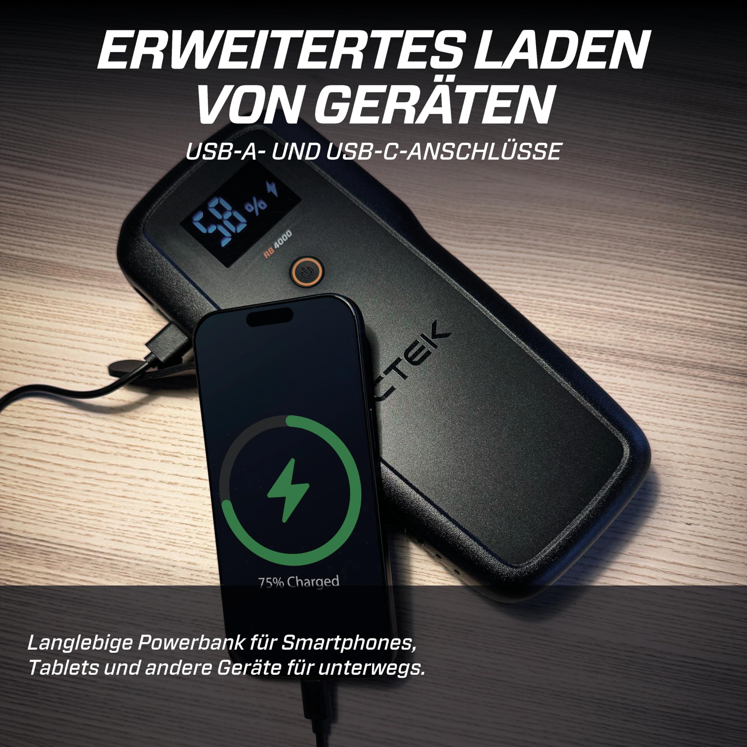CTEK RB 4000 Tragbarer Starthilfe-Booster – 4000A Batterie-Spitzenstrom, Booster für 12V-Batterien in Diesel- und Benzinfahrzeugen