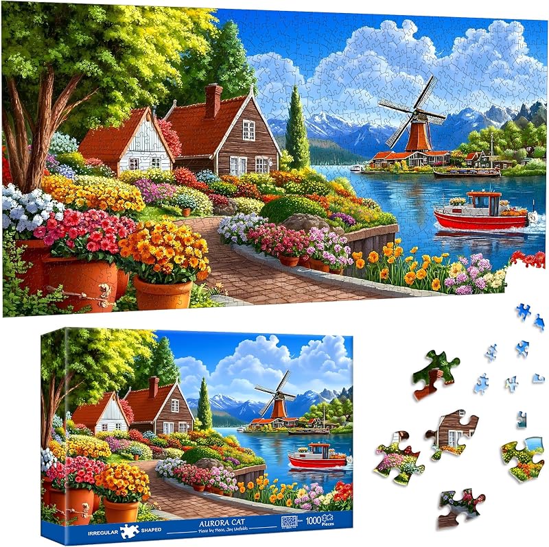 Pavemlo Puzzle 1000 Pezzi per Adulti Villaggio Olandese - Forma Speciale Puzzle classici | Impossibile Puzzles | Decorazione Murale Unica (41x80cm) | Regalo Originale per Amanti dei Puzzle