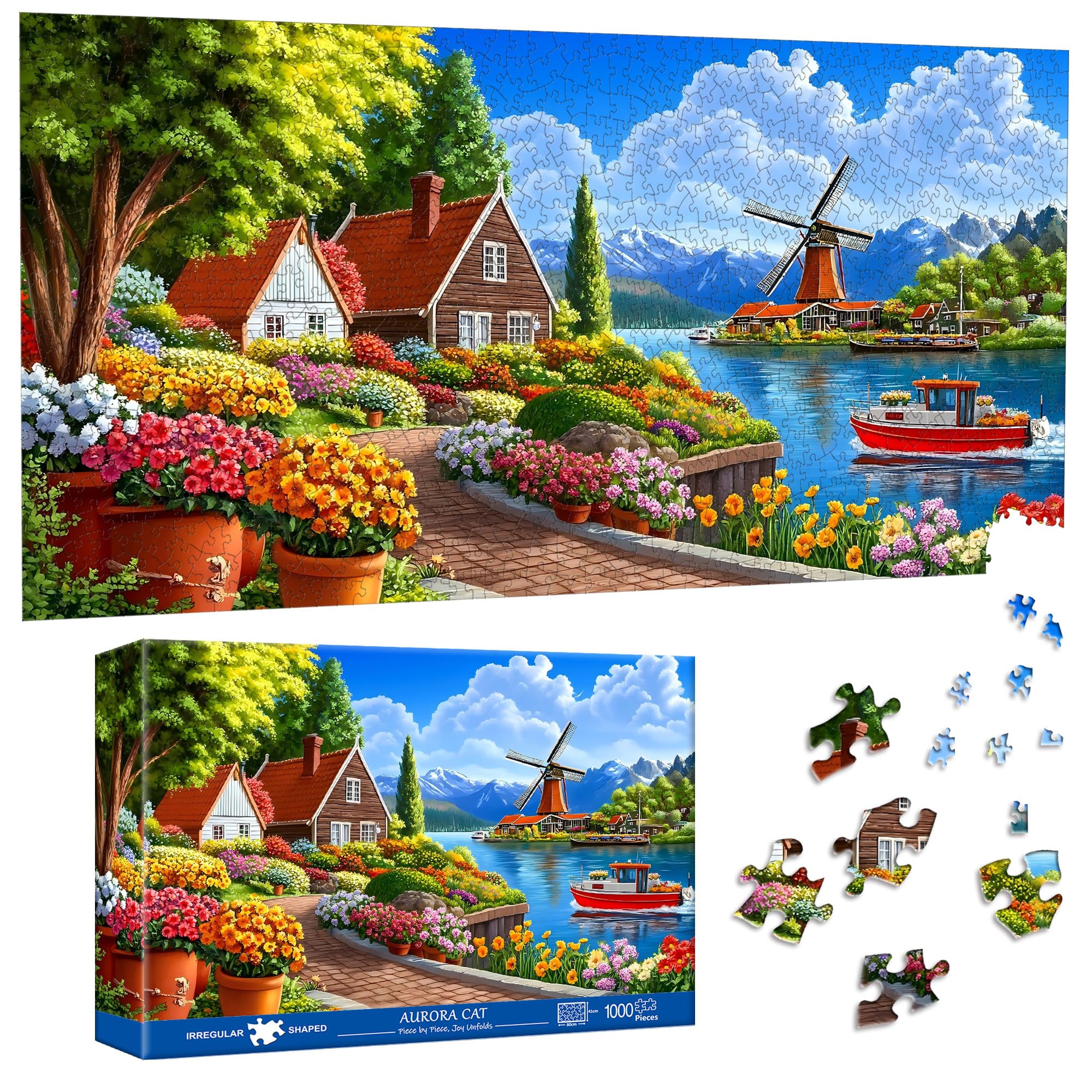 Puzzle 1000 Pezzi per Adulti Villaggio Olandese - Forma Speciale Puzzle classici | Impossibile Puzzles | Decorazione Murale Unica (41x80cm) | Regalo Originale per Amanti dei Puzzle