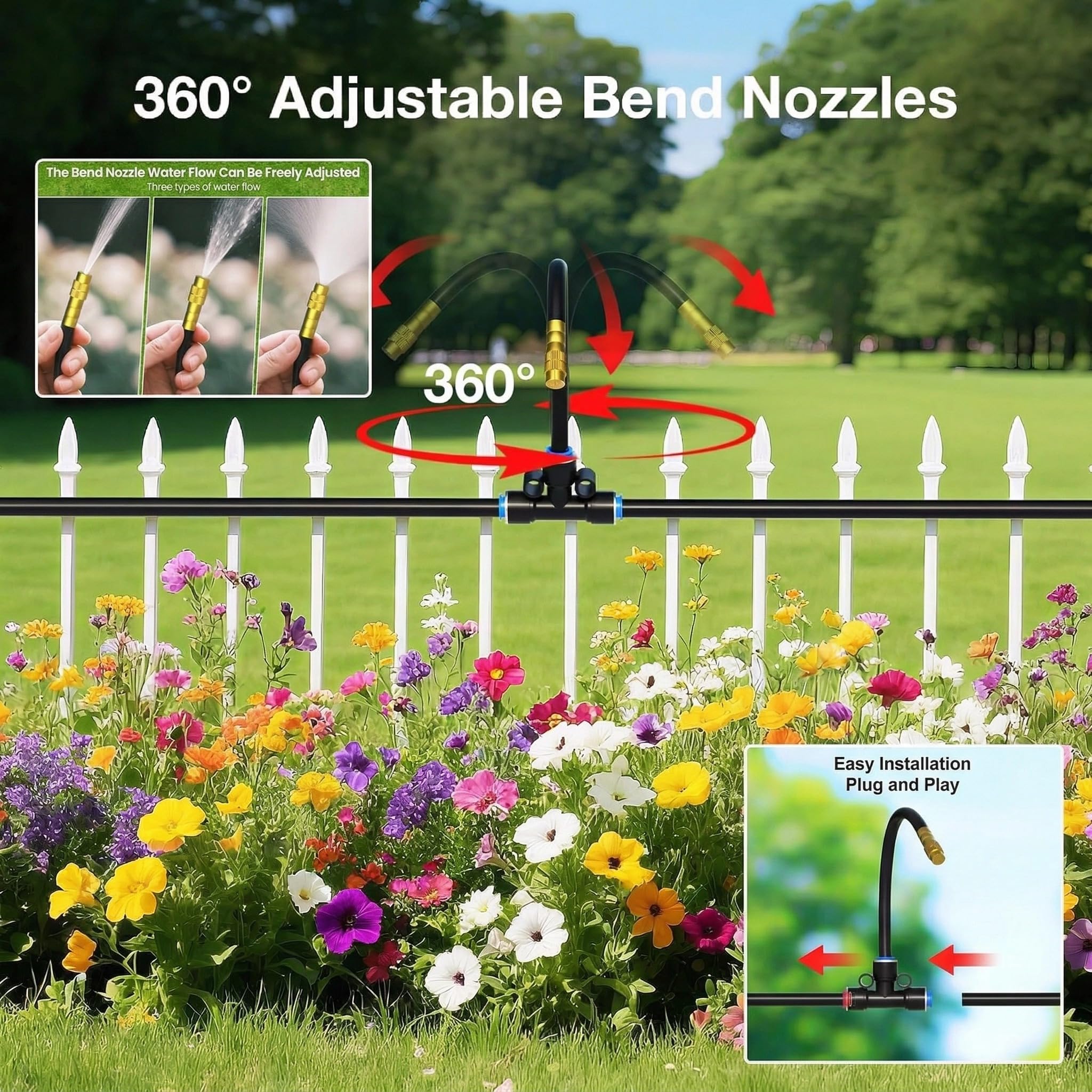 Wasser-Timer & Schlauch-Timer, Gartenbewässerung, Bewässerungssystem für Balkon- und Hof-Pflanzen — Automatischer Pflanzenbewässerer mit Timer 15m + 15 Orange Cooling Spray Nozzles