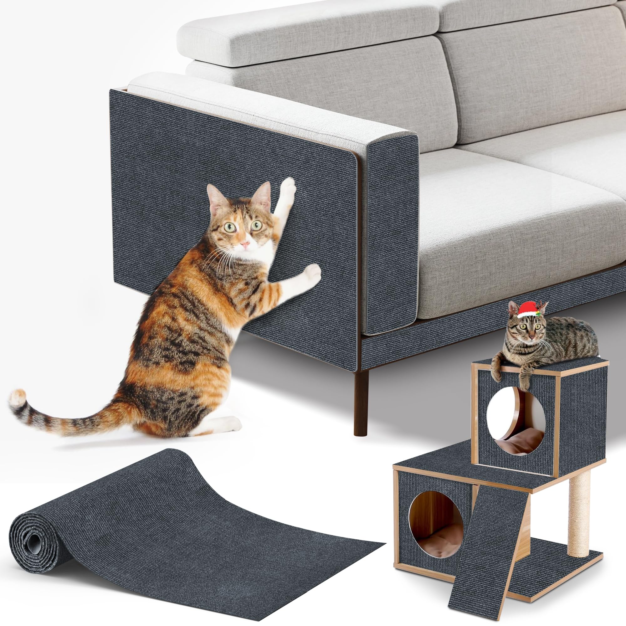 Cat Scratching mat Self-Adhesive, Trimmable Furniture Protector for Couch, Sofa, Wall & Cat Trees - Durable Scratch Pad with Nano Tape, DIY Climbing