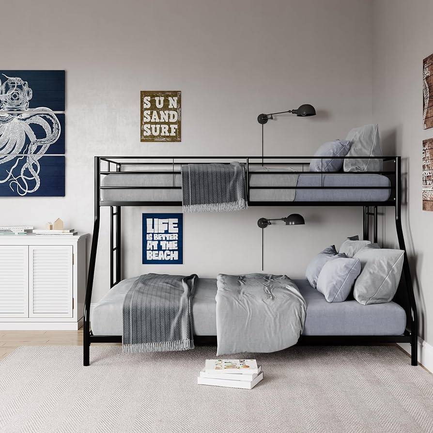 DHP Junior Twin over Full Low Profile Metal Bunk Bed, Black