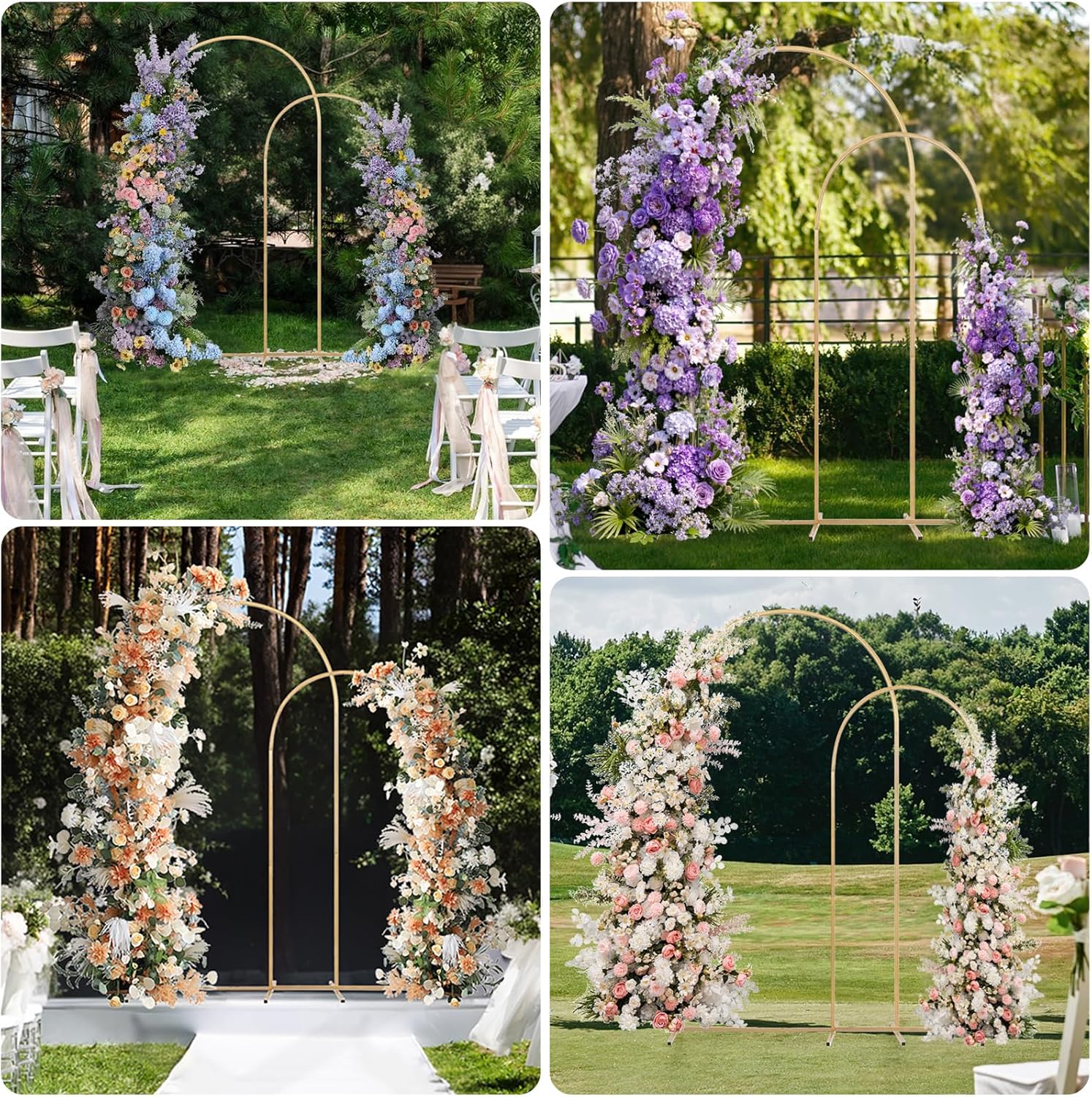 Arch Backdrop Stand Set of 2 With Beige Cover, (7.2FT+6FT) Gold Wedding Arch Stand Balloon Arched Frame for Birthday Party Baby Shower Graduation