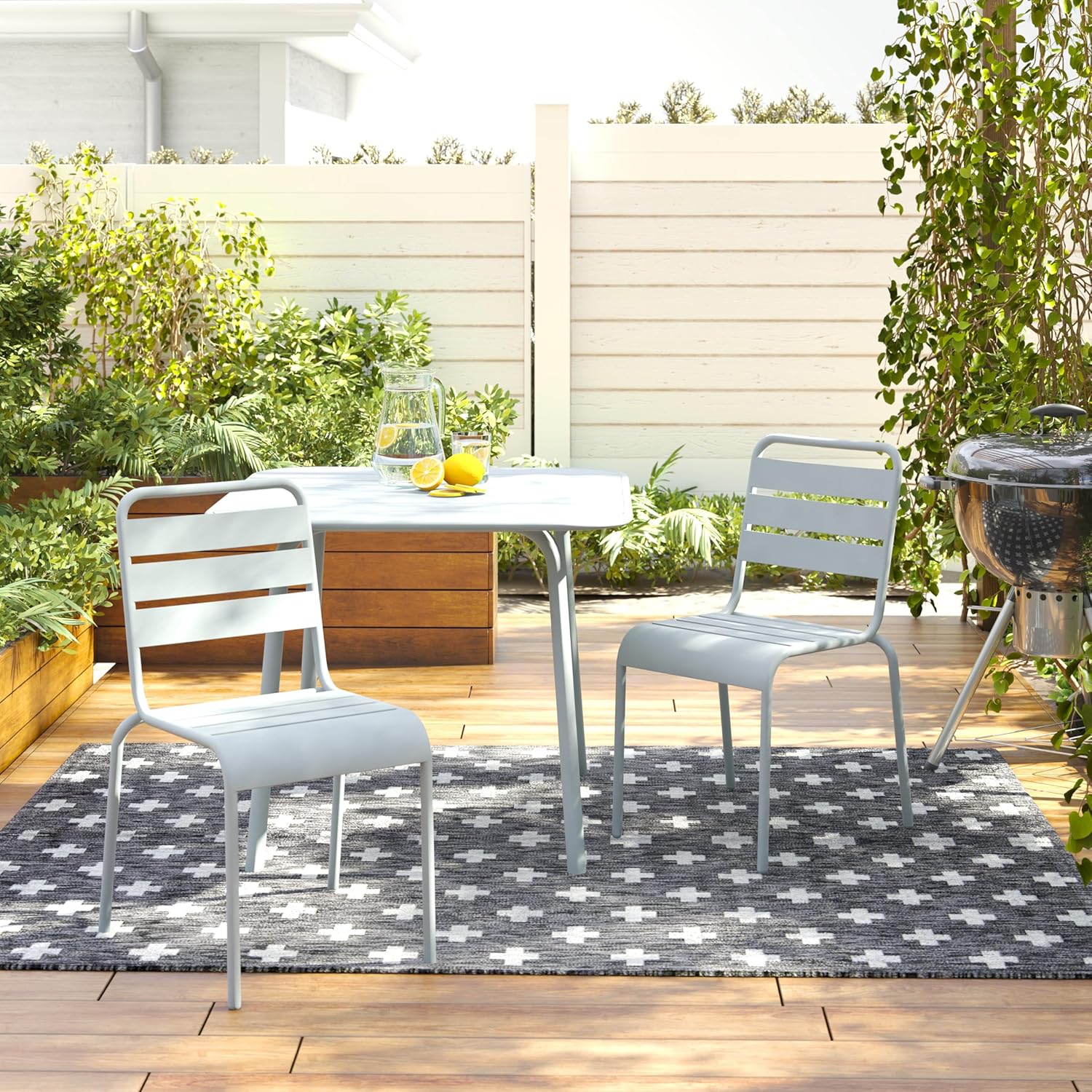 Novogratz Poolside Gossip Collection, June Outdoor/Indoor Square Dining Table, Light Grey