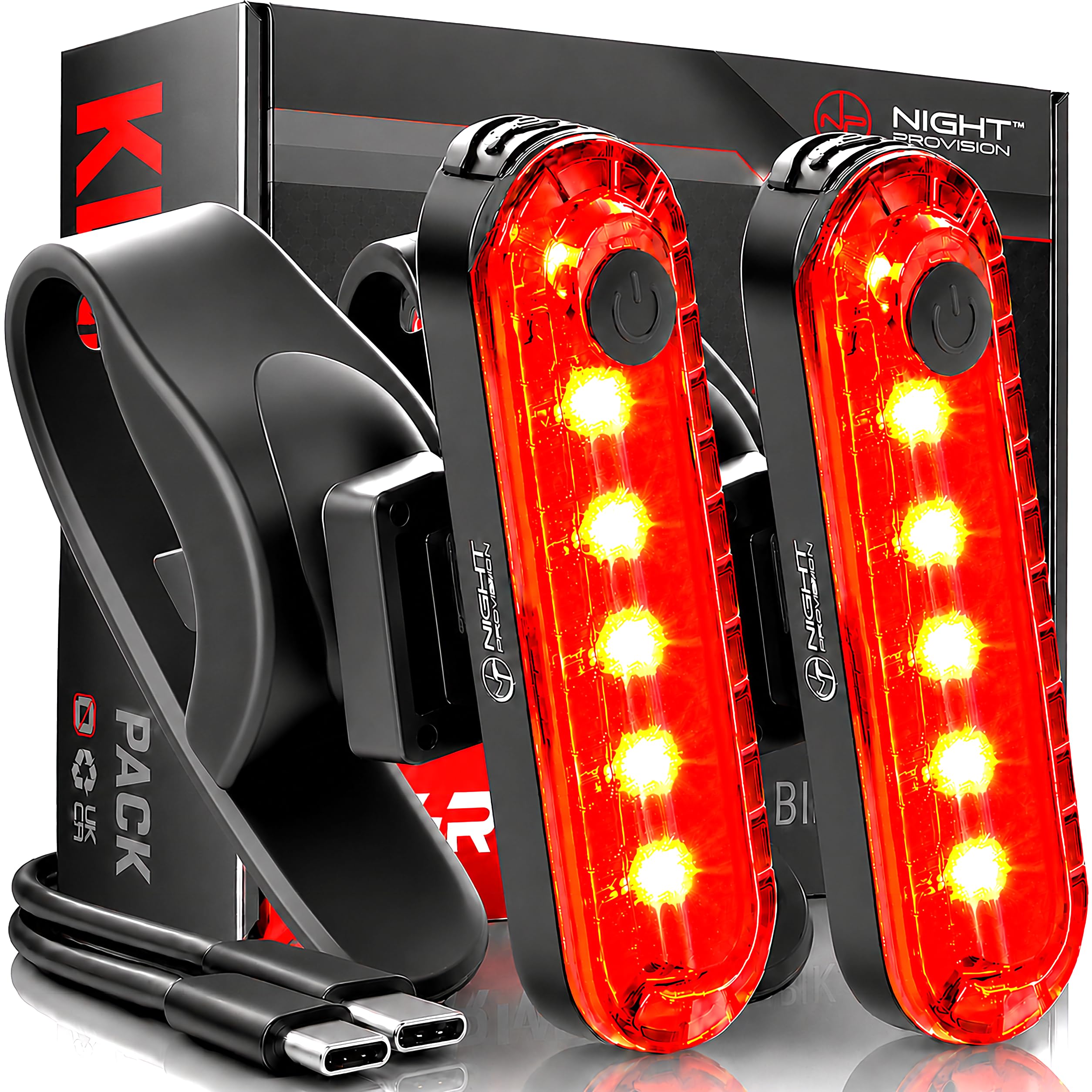 Bike Tail Light 2 Pack - Easy Bicycle Rear Light Installation - USB C Rechargeable Bike Lights for Night Riding - 18 Hour Max - Bicycle Brake Safety - 4 Modes LED (Luces para Bicicleta)