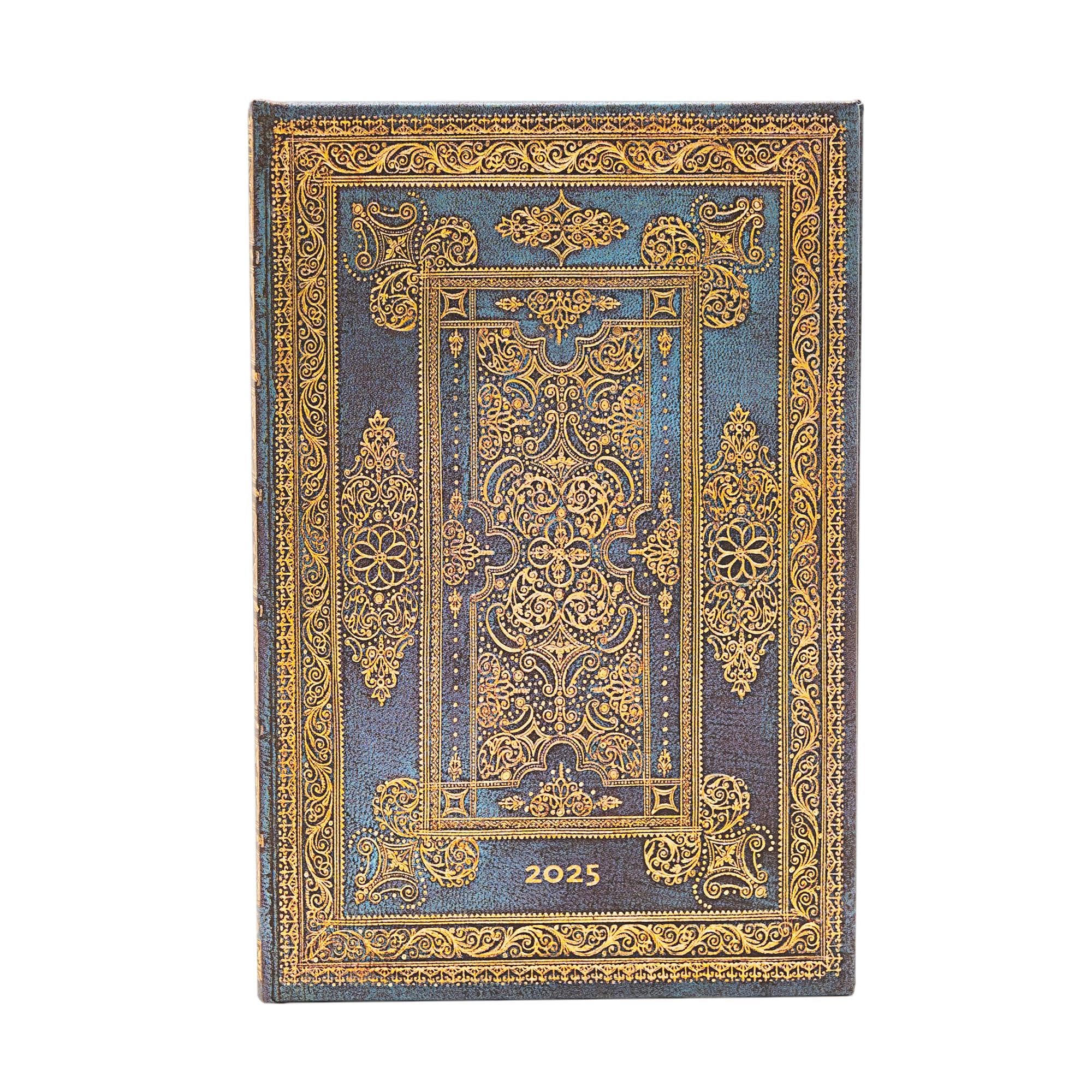 Paperblanks Blue Luxe Mini Horizontal 12 Month Calendar 2025 Elastic Band Closure