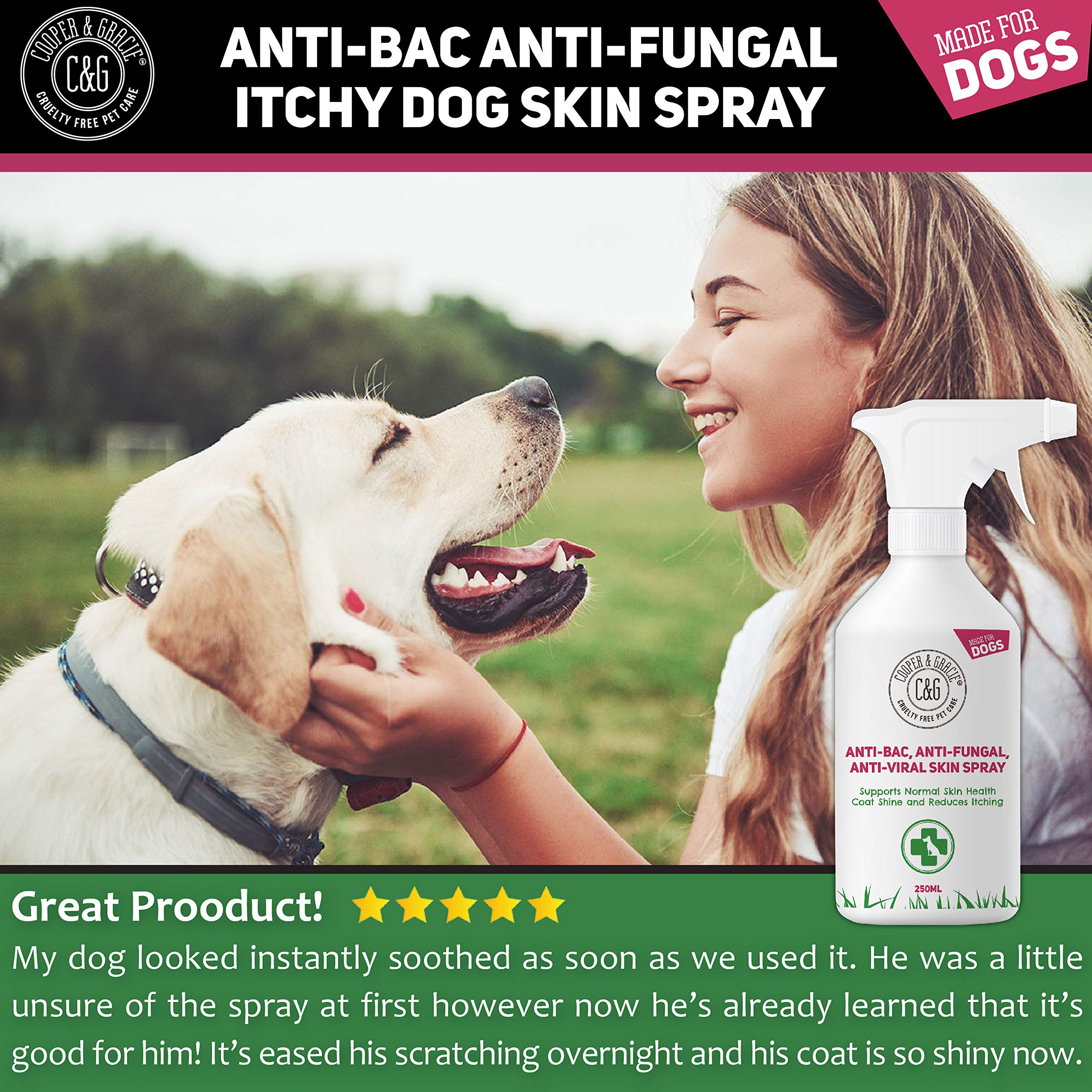 C&G Pets Antibacterial Anti Fungal Itchy Dog Spray Dogs Allergy Itch Relief Animal Skin Itch