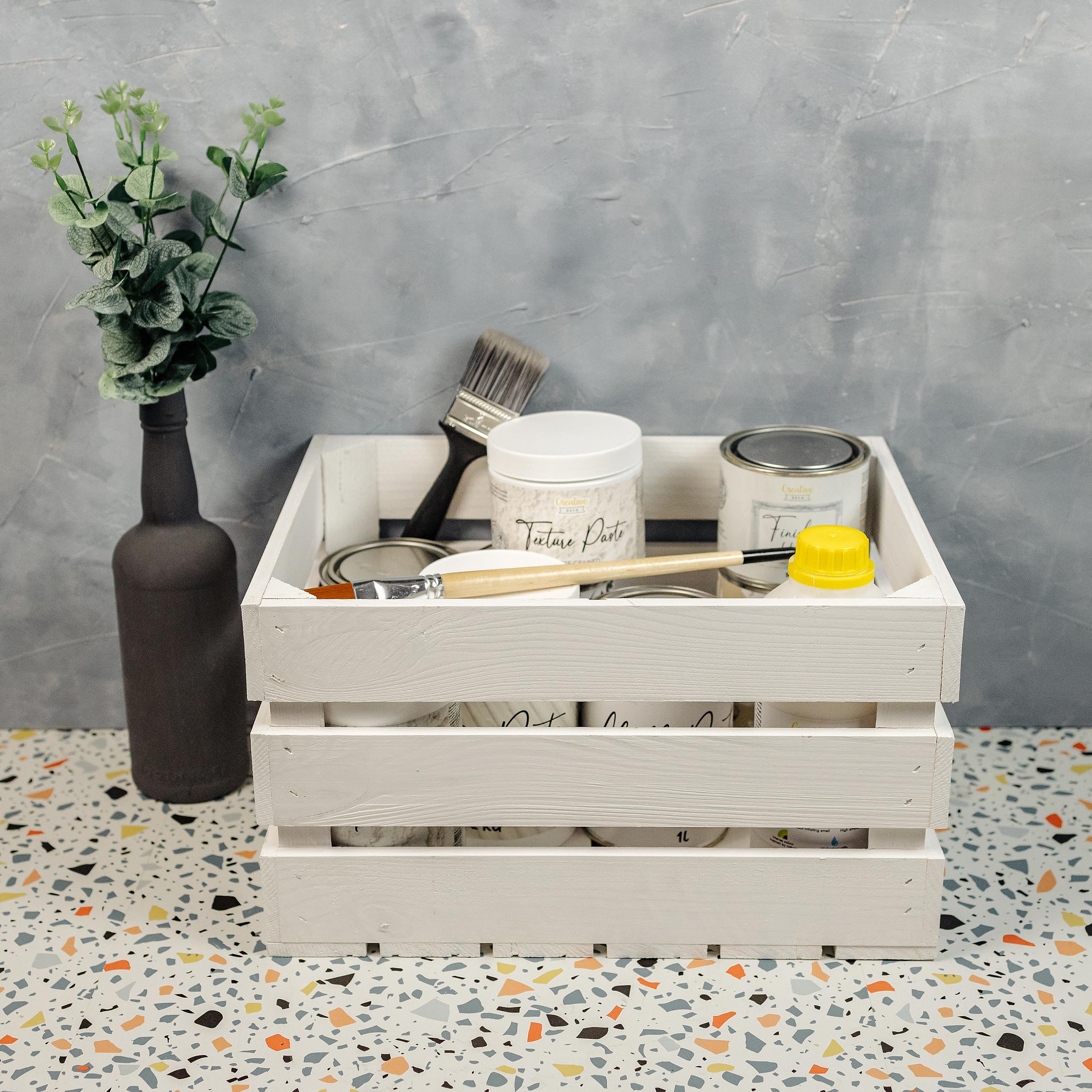 Creative DECO 3 x Cajas de Madera Natural Decorativa Blanca 40 x 30 x 23 cm | Cesta de Madera Ideal para Almacenaje Regalo Fruta Decoración Bricolaje Manualidades | Documentos Juguetes Herramientas