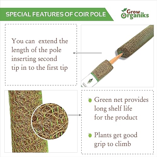 Miniatura 3 de Grow Organiks 2 postes de fibra de coco de 24 pulgadas, poste de tótem de musgo de coco, palo de musgo de coco para enredaderas, extensión de