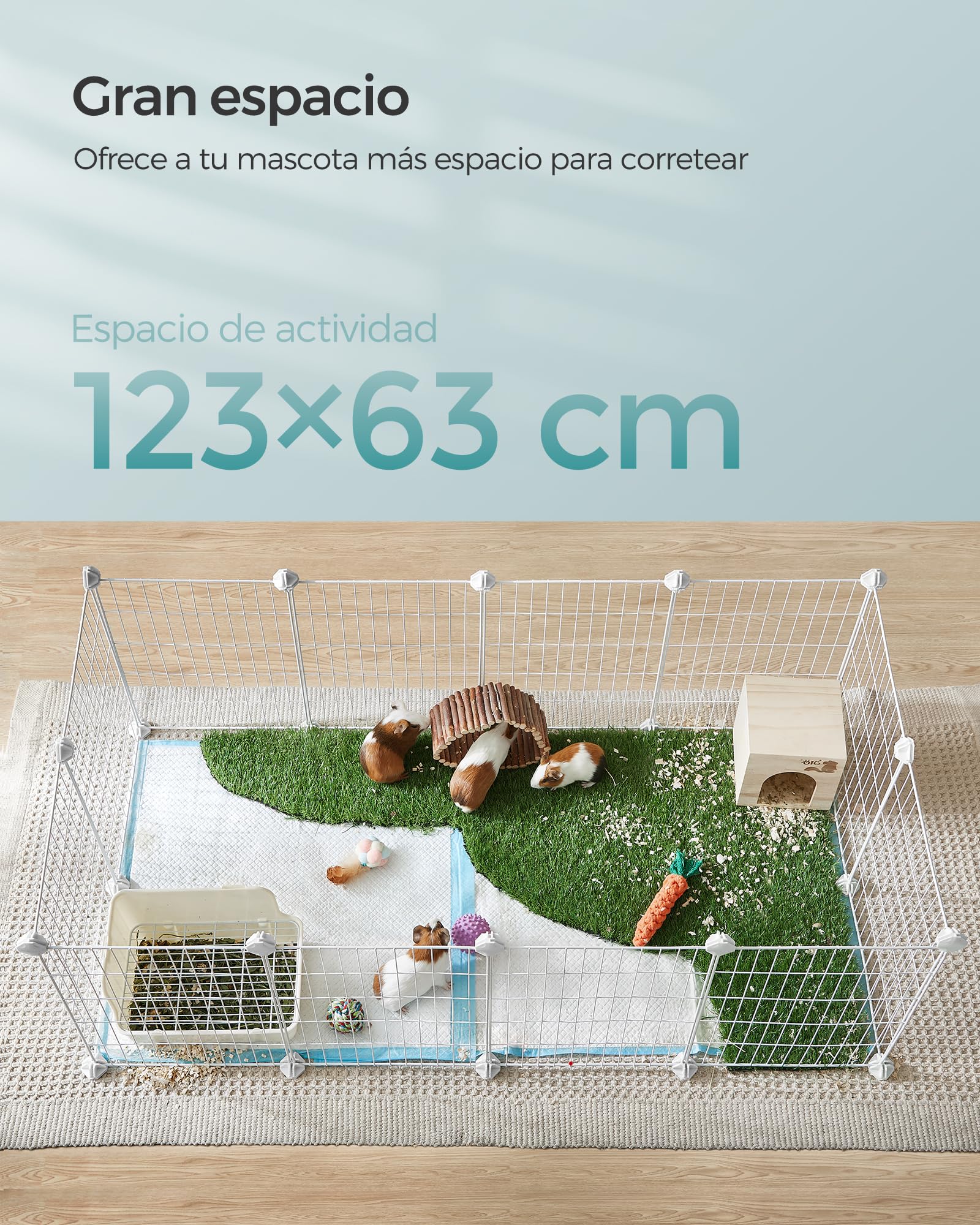 SONGMICS Jaula para Mascotas, Valla Metálica para Hámster, Conejitos, Parque de Mascotas en Bricolaje, para Animalitos, Blanco LPI001W01