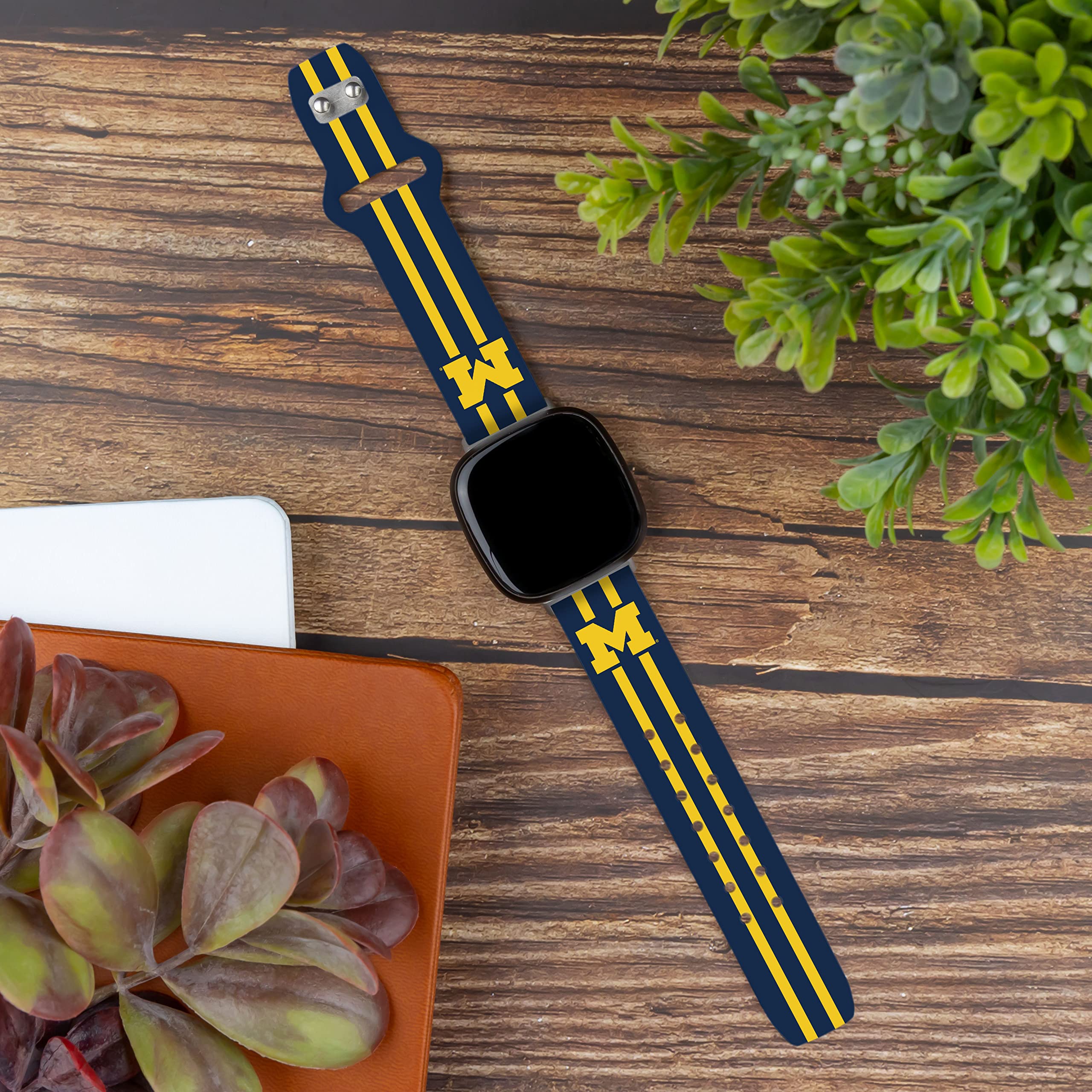 Affinity Bands Michigan Wolverines HD Watch Band Compatible with Fitbit Versa 3 & Sense 1 (Long Stripes)