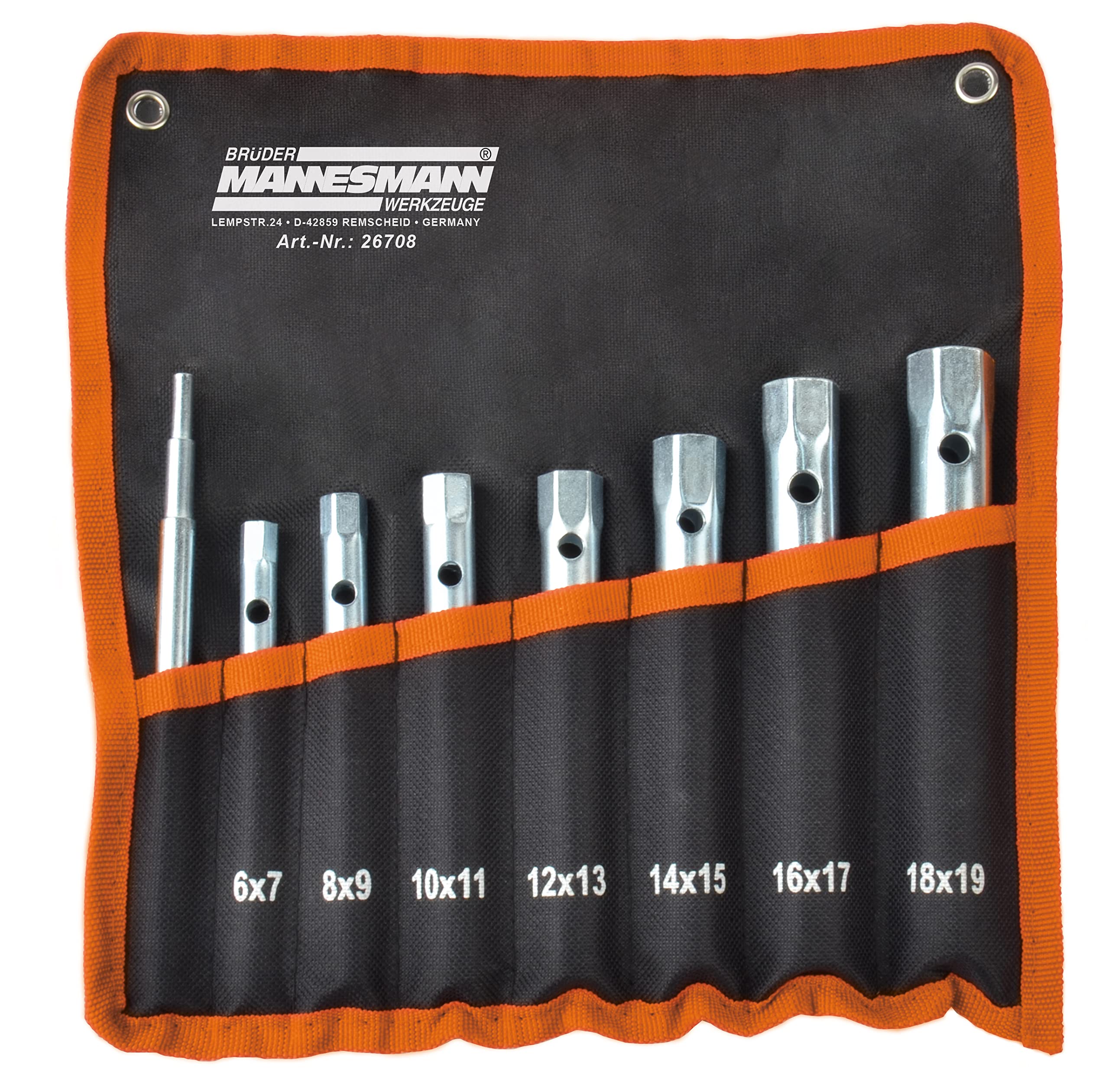 Mannesmann Brüder Werkzeuge M26708 8-Piece Tubular Socket Spanner Set, Silver, Black, Orange