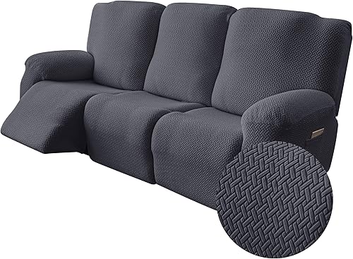 Miniatura 13 de Genina Funda para Silla Reclinable, Fundas Elásticas para Sillas Reclinables, Fundas para Sofá Reclinable de Rayas de Jacquard, Fundas Protectoras