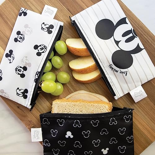 Miniatura 3 de Bumkins Bolsas reutilizables para sándwiches y aperitivos, Disney Mickey Mouse, para niños y adultos, tela lavable, bolsa de tela con cremallera,