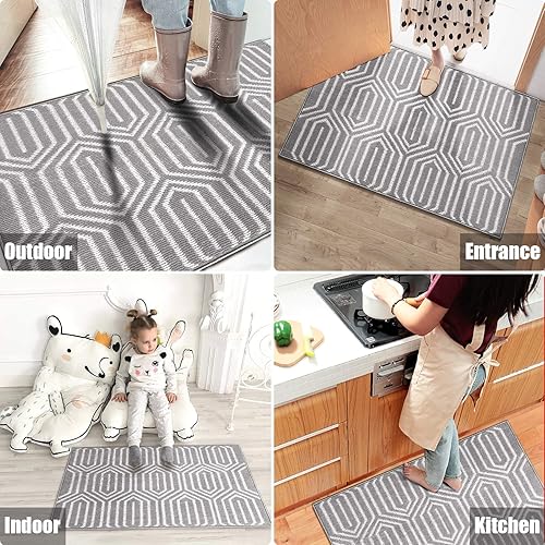 Vista 7 de Tapete para interiores de 32 x 48 pulgadas, tapete absorbente para puerta delantera y trasera, parte trasera de goma, antideslizante, atrapador