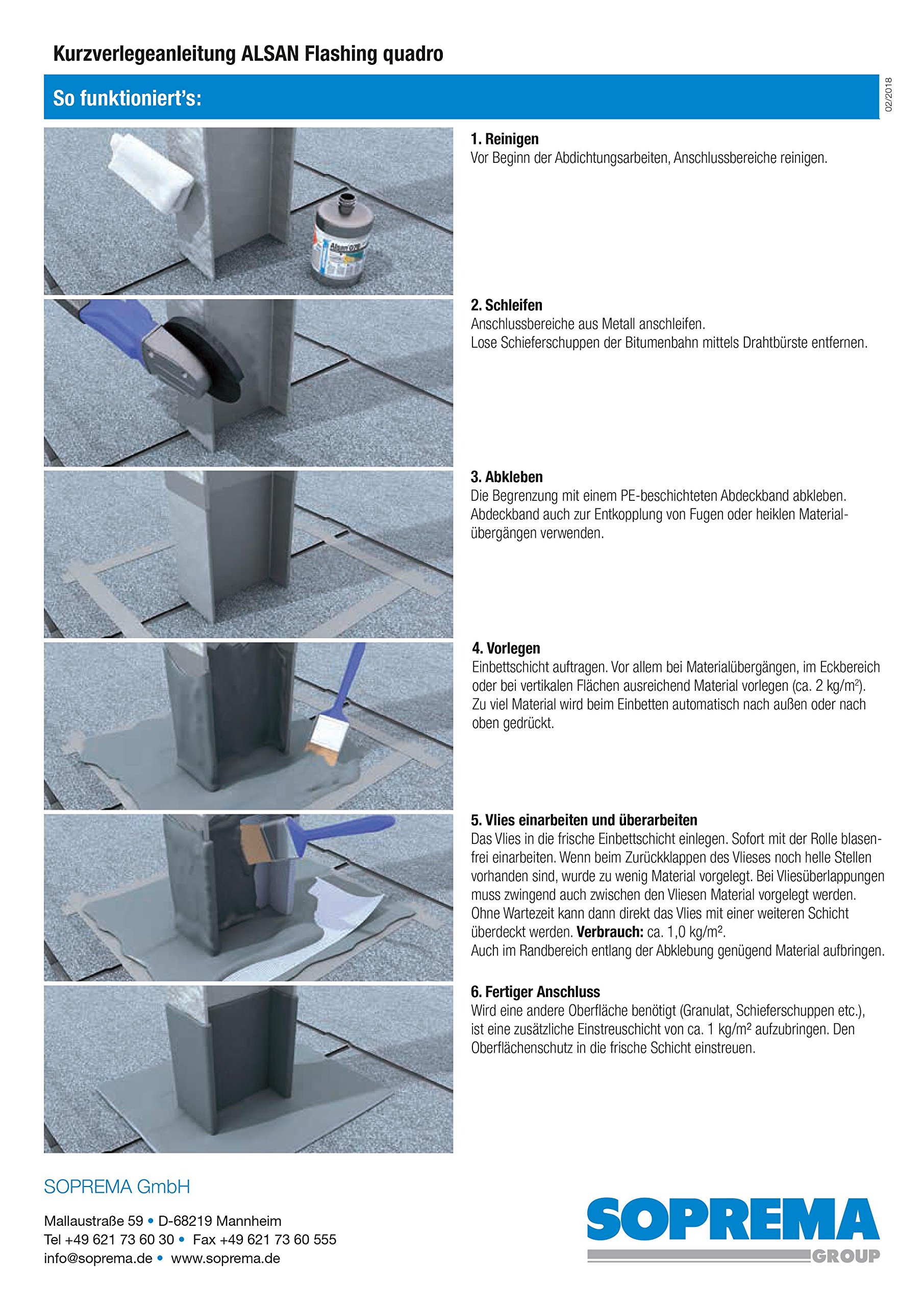 ALSAN Flashing Quadro 5,0kg RAL 7040 fenstergrau einkomponentiger Polyurethan Flüssigkunststoff zur Abdichtung Flachdach