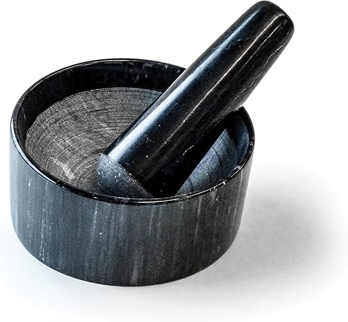 Miniatura 1 de Mortero RSVP International (GMP) de mármol verde con mano, de 2 onzas, para picar especias, preparar pesto, machacar hierbas, machacar pastillas,