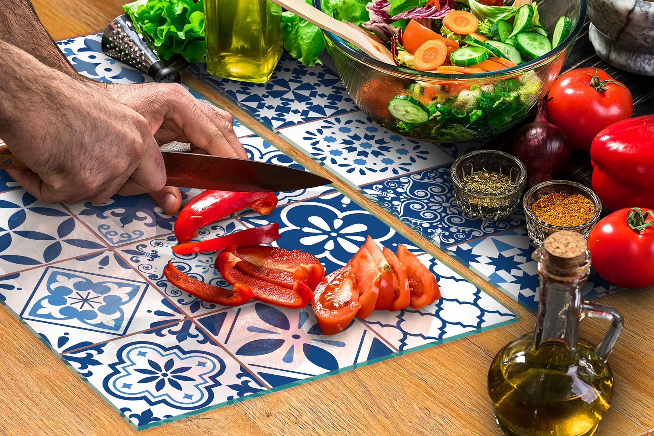 TMK ArtDeko Tabla De Cortar Decorativa De Cristal Templado Y Cubre Vitro, Placa Protectora De Vitrocerámica