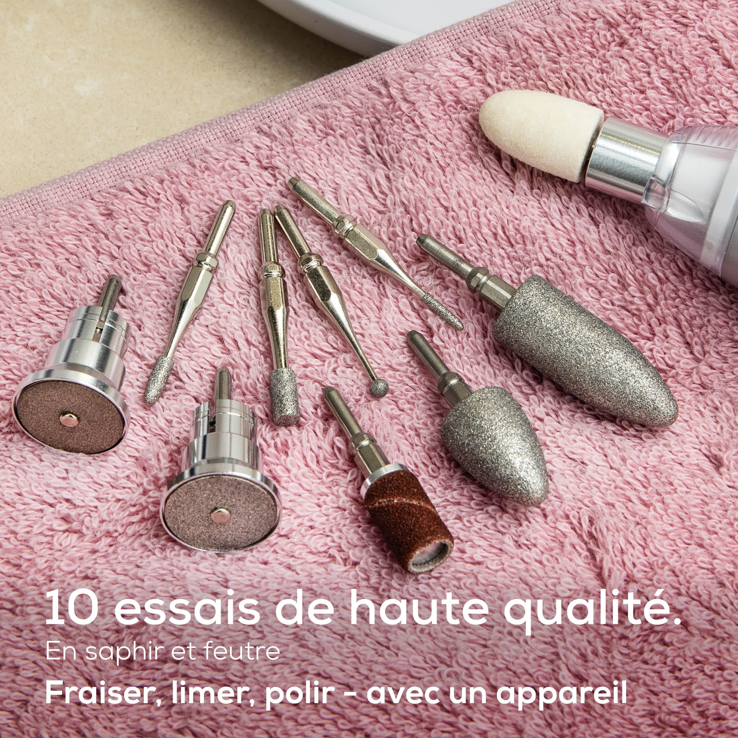 Beurer MP 62 Set de manucure/pédicure, lime à ongles électrique avec 10 embouts de soin des ongles de haute qualité, lumière LED, fraise à ongles avec réglage de la vitesse en continu, blanc