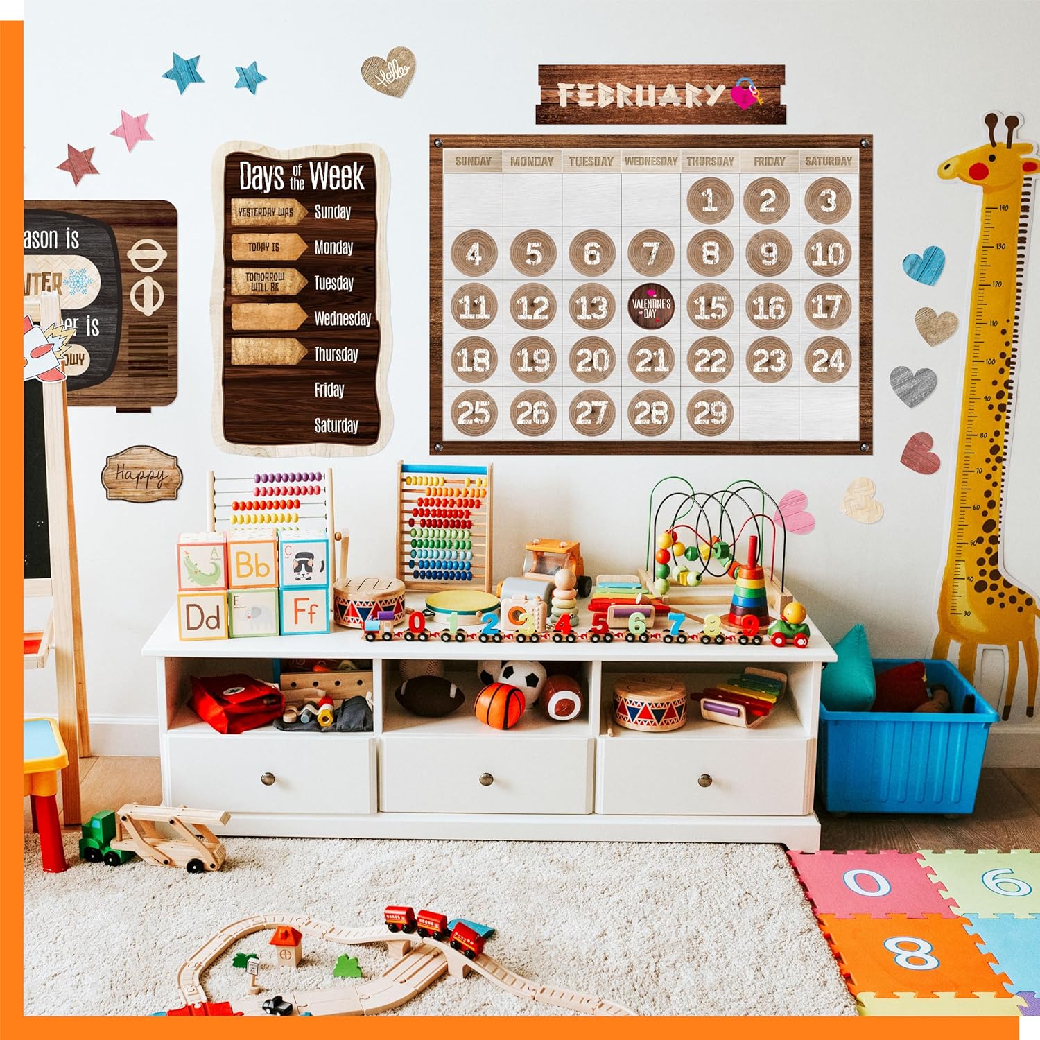 124PCS Calendar Bulletin Board Cutouts, Season/Weather/Holiday/Month/Week Bulletin Board Decors Industrial Chic Style Wall Decor for School Classroom Home Teachers Students 6 917n+LqwpVL. AC SL1500