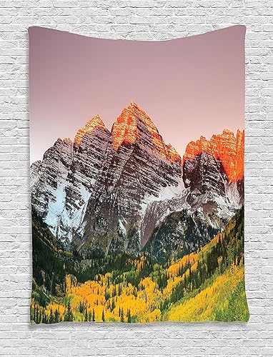 Miniatura 169 de Ambesonne Tapiz de fantasía, paisaje de fantasía con reloj, rayos de cielo de ensueño desde el techo, arte ficticio, colgante de pared ancho para