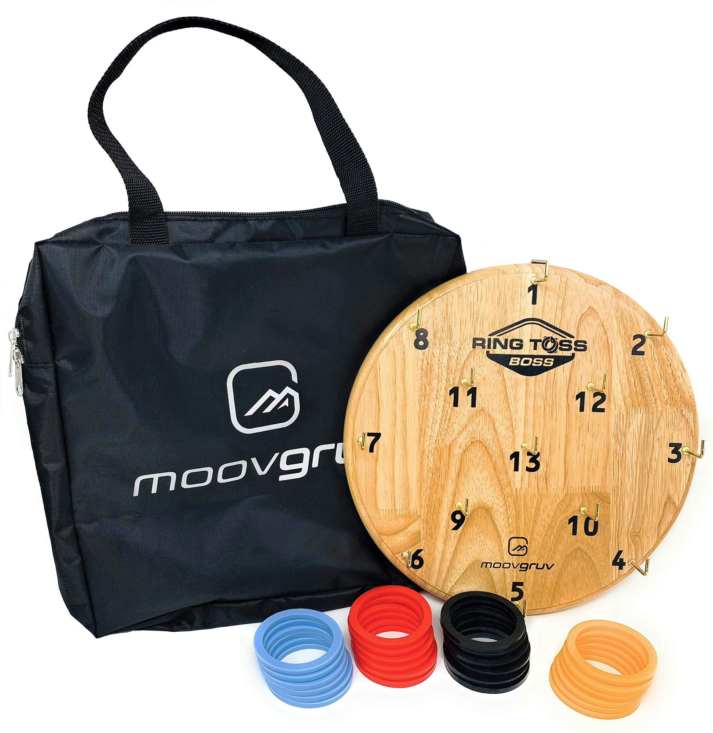 moovgruvRing Toss Boss! 4 Player Hook and Ring Toss Game with Carry Bag! Great for Indoor or Outdoor Family Games, Kids Game Room, Man cave, Yard Games, Camping or Carnival Games