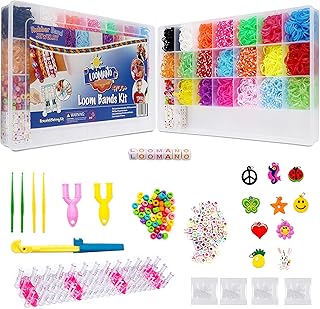 Loomano 4700+ Colorful Rubber Loom Bands Starter Kit Premium Quality Loom Band kit in 20 Unique Colors with Beads and Other Accessories for Friendship Bracelet Making kit in Craft Storage Box