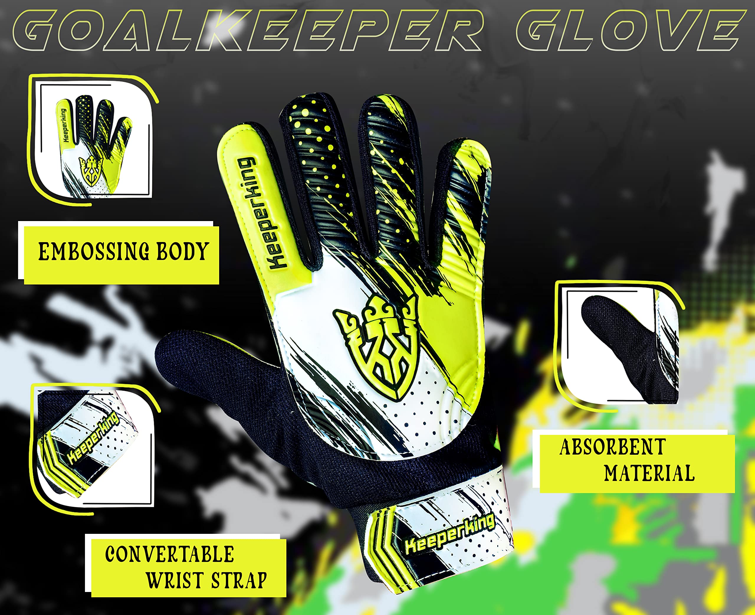 Keeperking Guanti da portiere per bambini, Clawxen, ragazzi e ragazze, guanti da calcio, guanti da calcio, guanti da tormann, misura 3-7