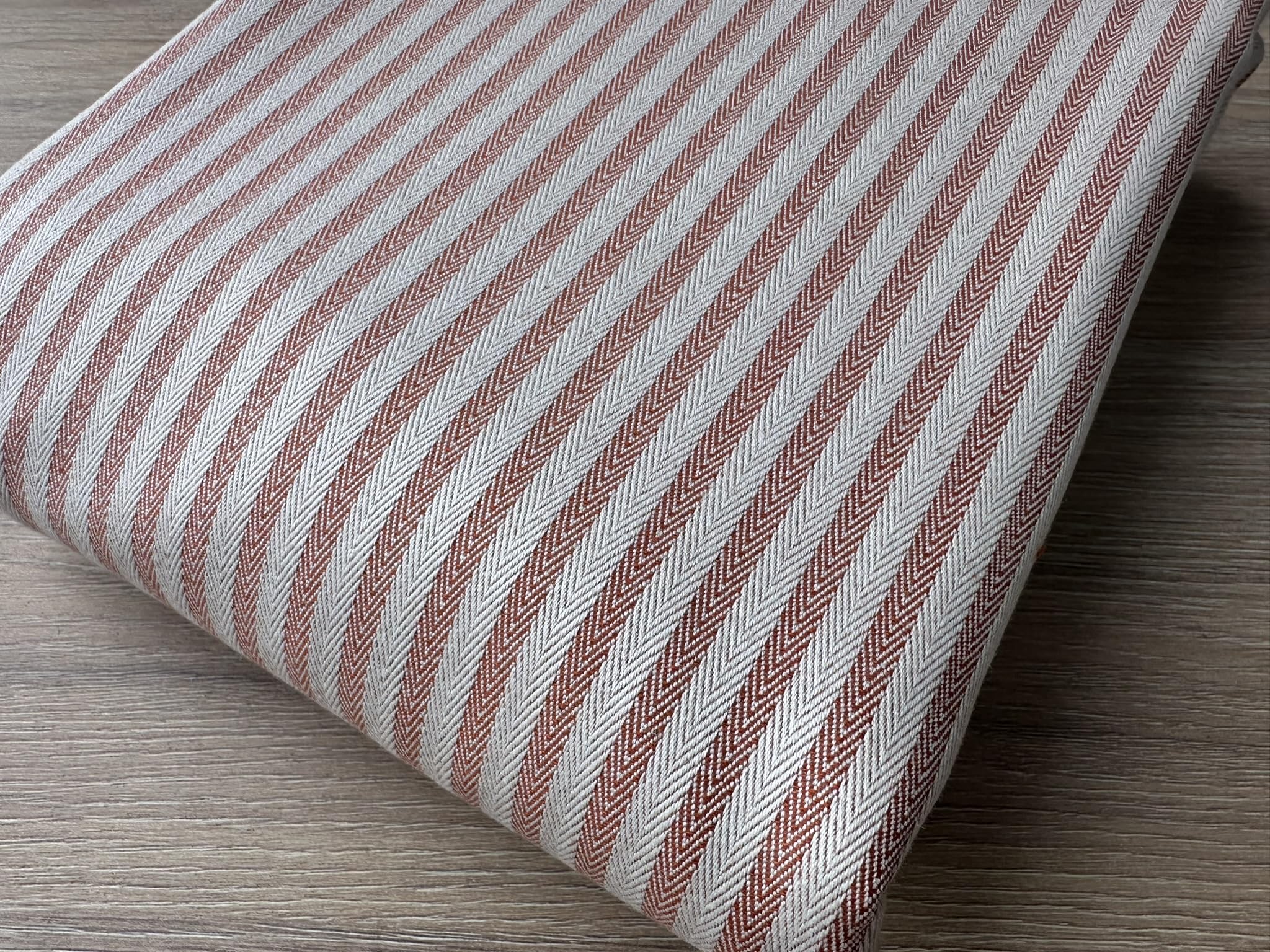 Tissu à chevrons effet lin 5 mm pour coussin à rayures crème pour décoration d'intérieur - 328 cm extra large - Vendu au mètre - Terre cuite