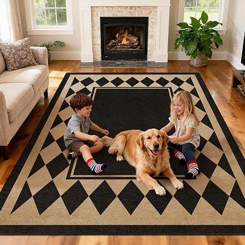 JROSING Washable Checkered Jute-Look Rug 8x10