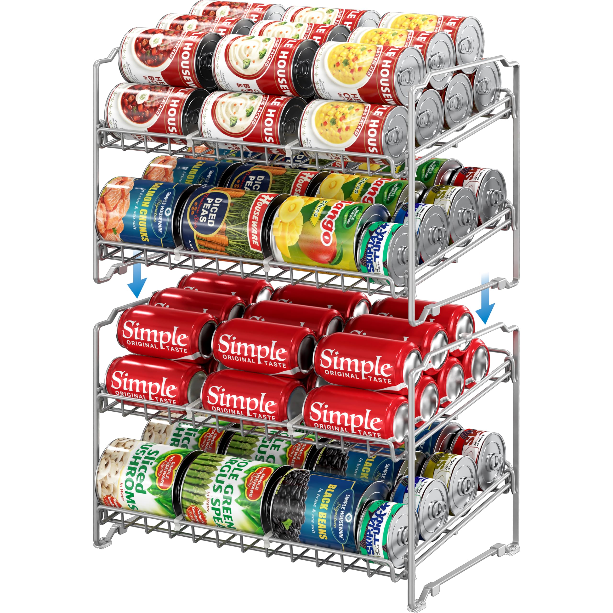 Simple Houseware 2 Tier Stackable Can Rack, Silver, 2 Pack