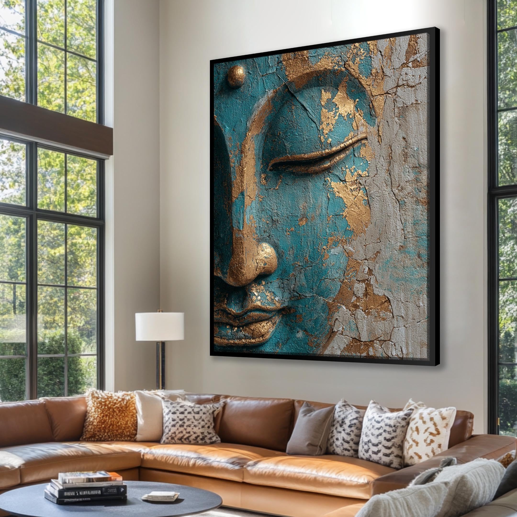 Tableau de Bouddha grand format minimaliste avec cadre pour mur de maison - 8