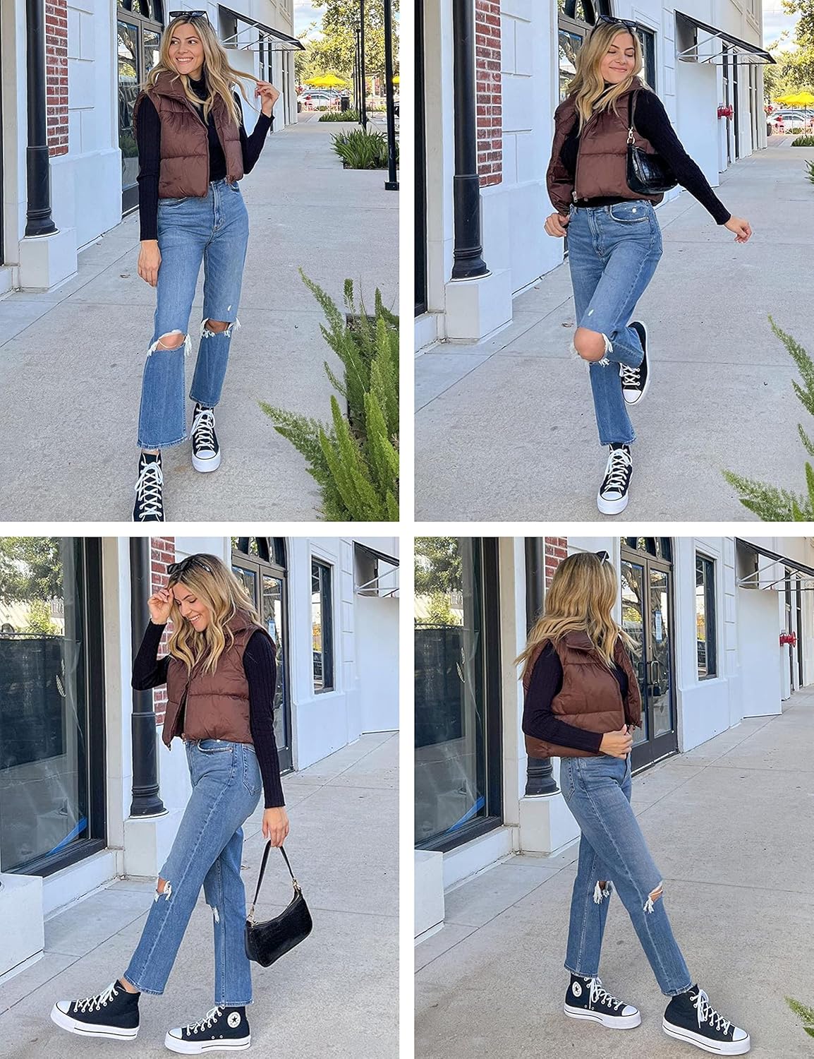 Athlisan Womens Cropped Puffer Vest Zip Up Stand Collar Sleeveless Padded Crop Vests - Image 3