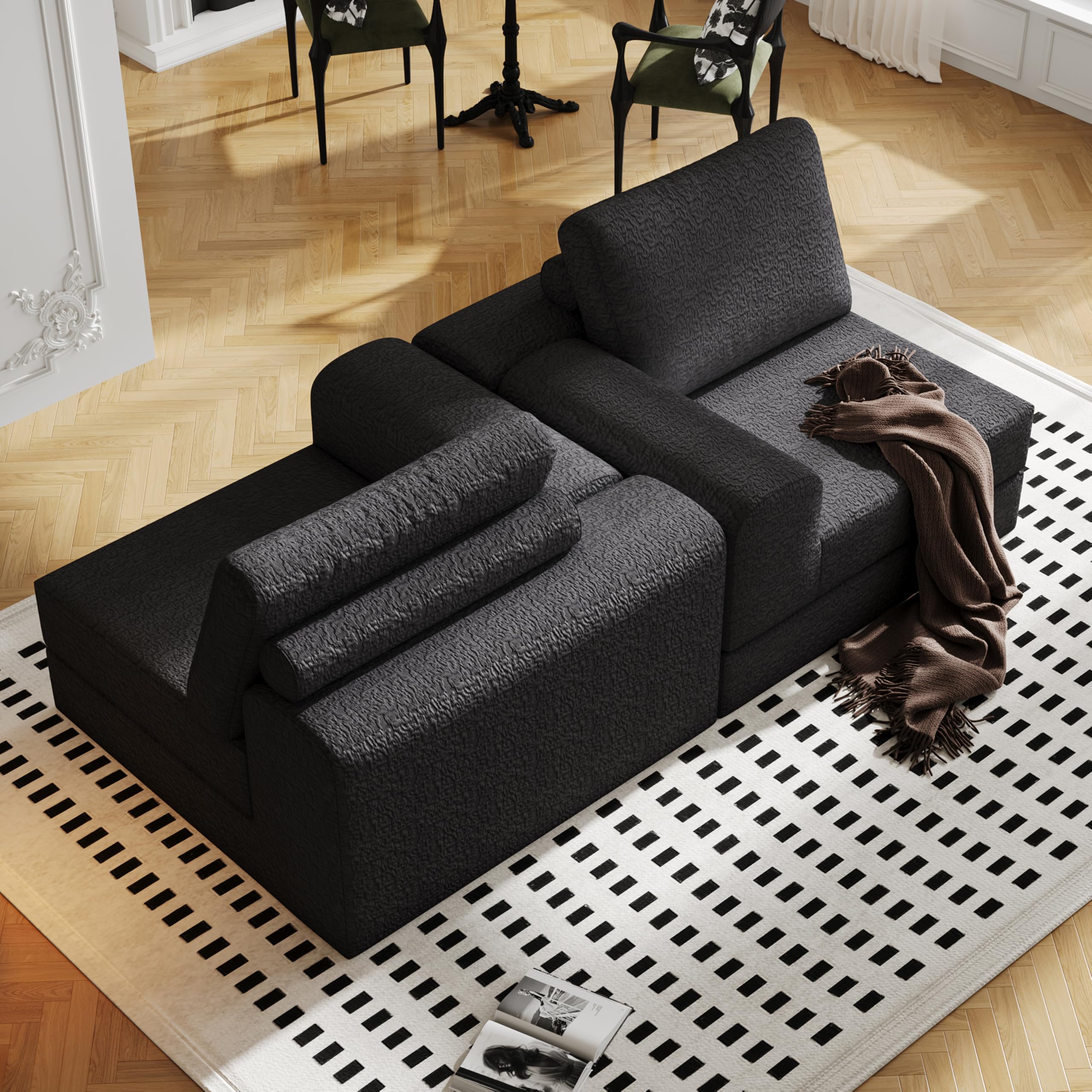 Cloud - Sofá modular modular combinado para sala de estar, sofá modular único de tela de punto con 2 almohadas, sofá modular cómodo de 2 plazas sin montaje (negro) 8